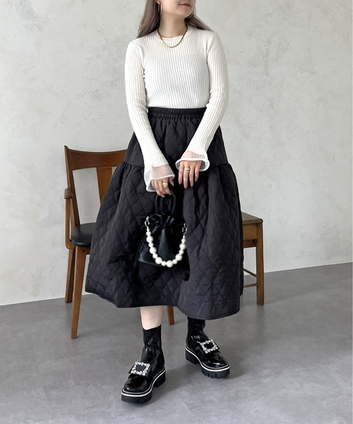 prose verse（プロズヴェール）の「袖シアーリブニット（ニット/セーター・レディース・ブラック/オフホワイト・ﾌﾘ-）」の19枚目の写真