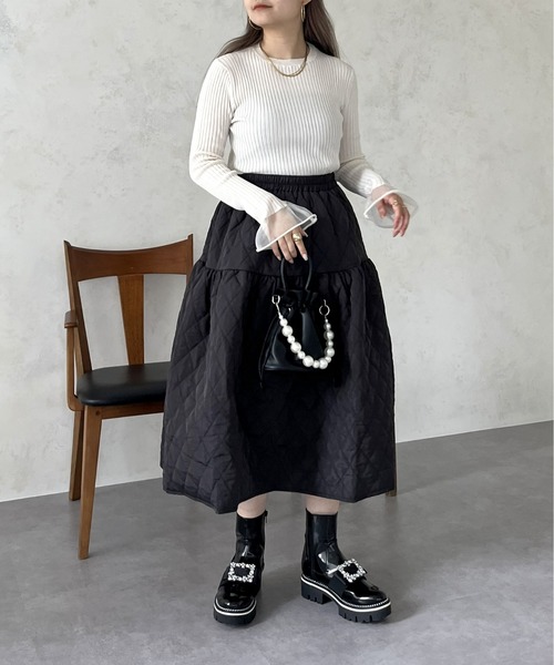 prose verse（プロズヴェール）の「袖シアーリブニット（ニット/セーター・レディース・ブラック/オフホワイト・ﾌﾘ-）」の21枚目の写真