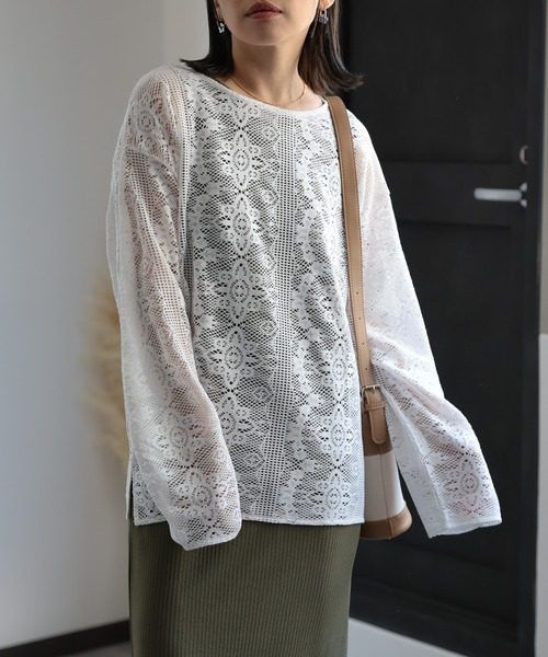 ap retro(アプレトロ)の「シアーブラウス / 透かしレース + ワンピース セット / セットアップ(セットアップ・レディース・ブラック/ベージュ/カーキ・FREE)」の12枚目の写真