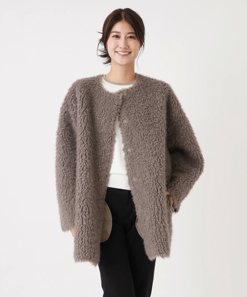 en recre（アンレクレ）の「リバーシブルムートン風コート（その他アウター・レディース・カーキ/ブラック/オフホワイト・2）」の9枚目の写真