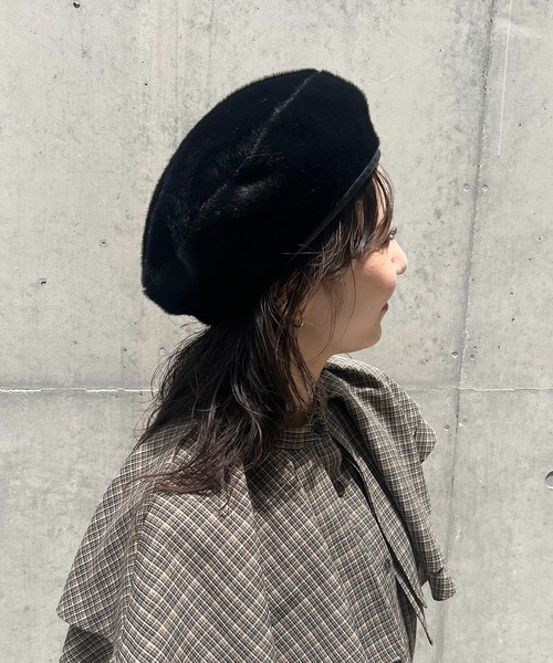 CAPRICIEUX LE'MAGE(カプリシューレマージュ)の「キルトファーリバベレエ(ハンチング/ベレー帽・レディース・ブラック・FREE)」の4枚目の写真