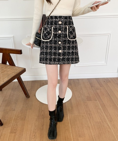 ABITOKYO（アビトーキョー）の「ハイウエストツイードミニスカート（スカート・レディース・ベージュ/ブラック・M/L）」の6枚目の写真
