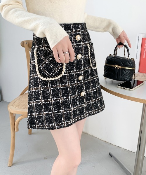 ABITOKYO（アビトーキョー）の「ハイウエストツイードミニスカート（スカート・レディース・ベージュ/ブラック・M/L）」の7枚目の写真