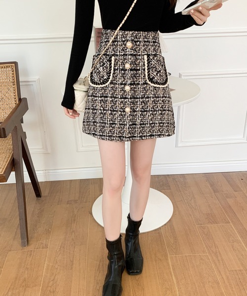 ABITOKYO（アビトーキョー）の「ハイウエストツイードミニスカート（スカート・レディース・ベージュ/ブラック・M/L）」の13枚目の写真