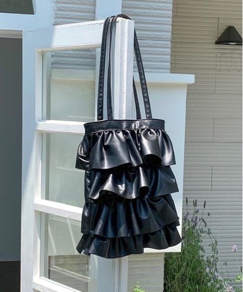 Burner(バーナー)の「【OKUOKU 0909】ダブルフリル メッシュハンドル トートバッグ oku-bag-728836699654-30 Y(トートバッグ・レディース・シルバー系その他/ブラック・FREE)」の6枚目の写真