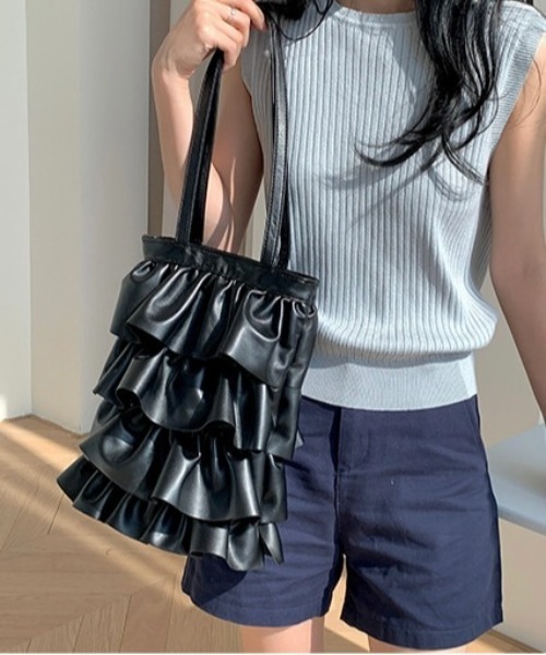 Burner(バーナー)の「【OKUOKU 0909】ダブルフリル メッシュハンドル トートバッグ oku-bag-728836699654-30 Y(トートバッグ・レディース・シルバー系その他/ブラック・FREE)」の14枚目の写真