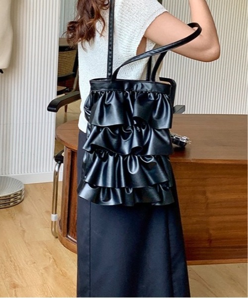 Burner(バーナー)の「【OKUOKU 0909】ダブルフリル メッシュハンドル トートバッグ oku-bag-728836699654-30 Y(トートバッグ・レディース・シルバー系その他/ブラック・FREE)」の15枚目の写真