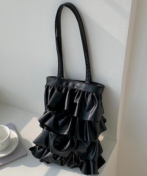 Burner(バーナー)の「【OKUOKU 0909】ダブルフリル メッシュハンドル トートバッグ oku-bag-728836699654-30 Y(トートバッグ・レディース・シルバー系その他/ブラック・FREE)」の19枚目の写真