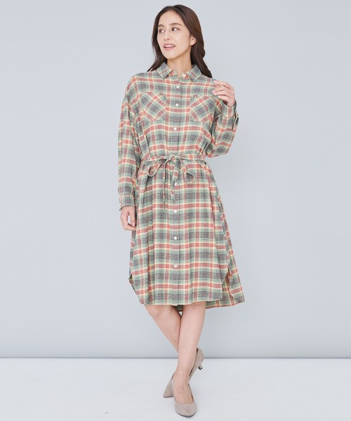 【美品】アンドワンダー　サーモネルチェックシャツ　アウトドア　カラビナ（728） and wander (アンドワンダー) thermonel check tunic / サーモネル