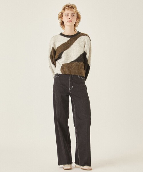 PUBLIC TOKYO（パブリックトウキョウ）の「シャギージャガードニット（ニット/セーター・レディース・グレー/ベージュ/カーキ・FREE）」の4枚目の写真