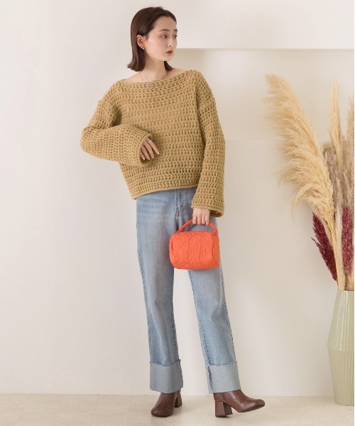 ad thie（アドティエ）の「ボートネック 透かし編み ニットトップス（ニット/セーター・レディース・オフホワイト/ブラウン/ブラック/ベージュ・FREE）」の16枚目の写真