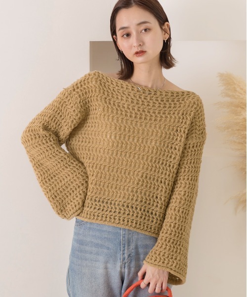 ad thie（アドティエ）の「ボートネック 透かし編み ニットトップス（ニット/セーター・レディース・オフホワイト/ブラウン/ブラック/ベージュ・FREE）」の17枚目の写真
