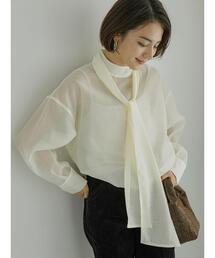Te chichi | 脱着ボウタイ前後マルチWAYシアーブラウス(シャツ/ブラウス)
