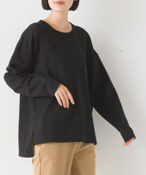 OMNES(オムネス)の「+3℃蓄熱ストレッチ長袖スリットTシャツ(Tシャツ/カットソー・レディース・パープル/ブラウン/グリーン/アイボリー/ブラック・MEDIUM/LARGE)」の1枚目の写真