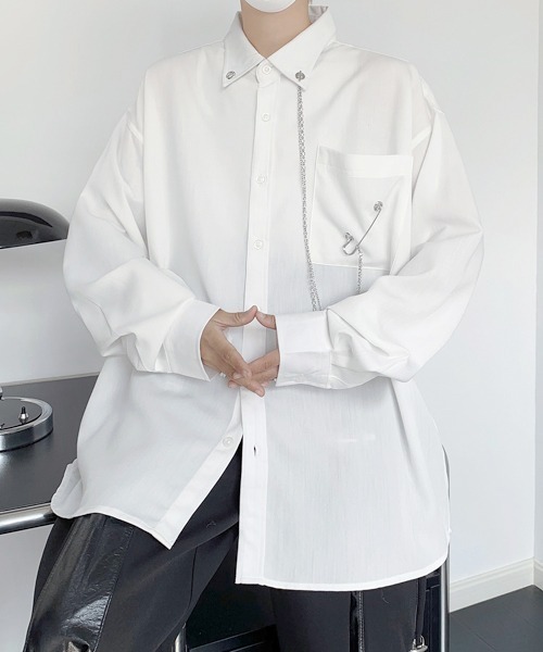 FVLMEN(フルメン)の「【FVLMEN】chain pin charm crazy big shirt/チェーン ピン チャーム クレイジー ビッグ シャツ(シャツ/ブラウス・メンズ・ホワイト×ブラック/ブラック/ホワイト・FREE)」の11枚目の写真