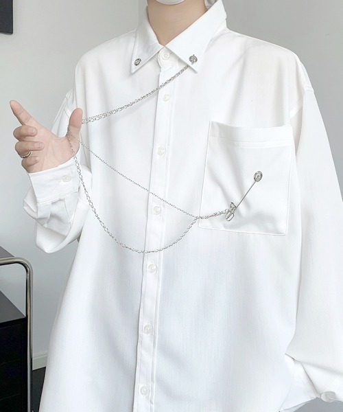 FVLMEN(フルメン)の「【FVLMEN】chain pin charm crazy big shirt/チェーン ピン チャーム クレイジー ビッグ シャツ(シャツ/ブラウス・メンズ・ホワイト×ブラック/ブラック/ホワイト・FREE)」の12枚目の写真