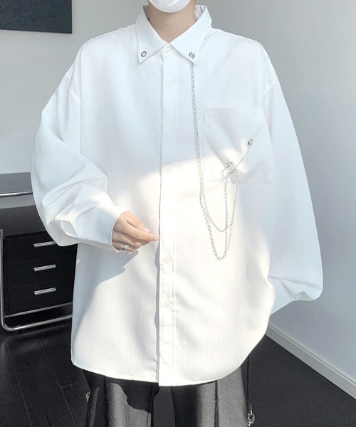 FVLMEN(フルメン)の「【FVLMEN】chain pin charm crazy big shirt/チェーン ピン チャーム クレイジー ビッグ シャツ(シャツ/ブラウス・メンズ・ホワイト×ブラック/ブラック/ホワイト・FREE)」の6枚目の写真