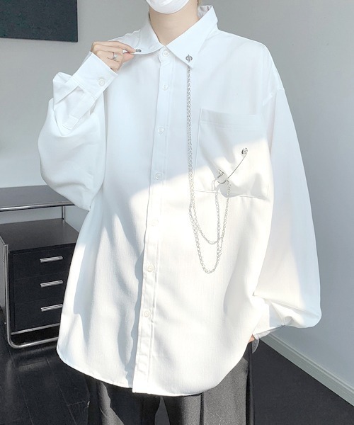 FVLMEN(フルメン)の「【FVLMEN】chain pin charm crazy big shirt/チェーン ピン チャーム クレイジー ビッグ シャツ(シャツ/ブラウス・メンズ・ホワイト×ブラック/ブラック/ホワイト・FREE)」の7枚目の写真