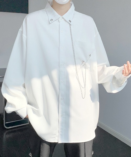FVLMEN(フルメン)の「【FVLMEN】chain pin charm crazy big shirt/チェーン ピン チャーム クレイジー ビッグ シャツ(シャツ/ブラウス・メンズ・ホワイト×ブラック/ブラック/ホワイト・FREE)」の8枚目の写真