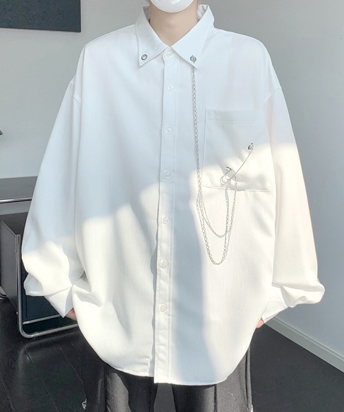 FVLMEN(フルメン)の「【FVLMEN】chain pin charm crazy big shirt/チェーン ピン チャーム クレイジー ビッグ シャツ(シャツ/ブラウス・メンズ・ホワイト×ブラック/ブラック/ホワイト・FREE)」の9枚目の写真