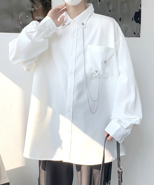 FVLMEN(フルメン)の「【FVLMEN】chain pin charm crazy big shirt/チェーン ピン チャーム クレイジー ビッグ シャツ(シャツ/ブラウス・メンズ・ホワイト×ブラック/ブラック/ホワイト・FREE)」の10枚目の写真