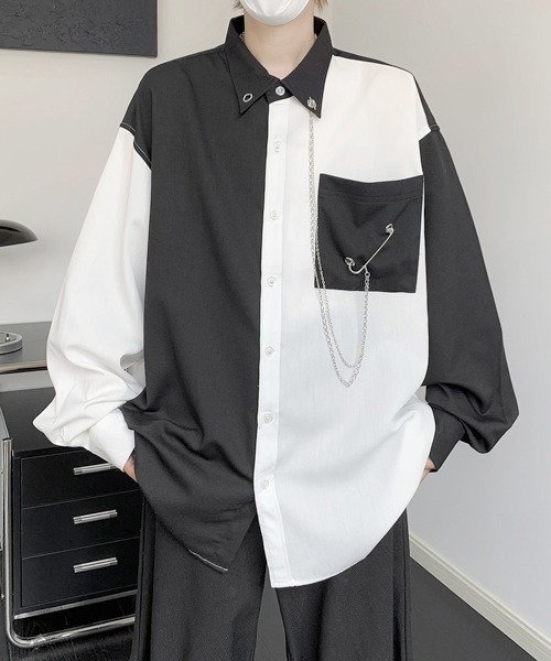 FVLMEN(フルメン)の「【FVLMEN】chain pin charm crazy big shirt/チェーン ピン チャーム クレイジー ビッグ シャツ(シャツ/ブラウス・メンズ・ホワイト×ブラック/ブラック/ホワイト・FREE)」の14枚目の写真