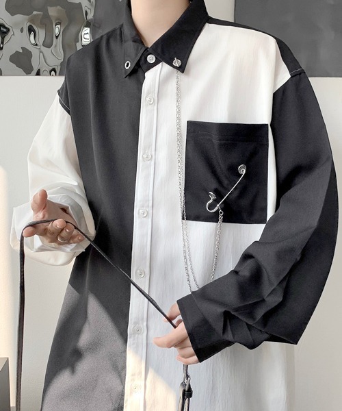 FVLMEN(フルメン)の「【FVLMEN】chain pin charm crazy big shirt/チェーン ピン チャーム クレイジー ビッグ シャツ(シャツ/ブラウス・メンズ・ホワイト×ブラック/ブラック/ホワイト・FREE)」の21枚目の写真