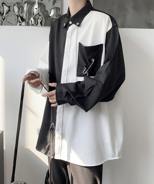 FVLMEN(フルメン)の「【FVLMEN】chain pin charm crazy big shirt/チェーン ピン チャーム クレイジー ビッグ シャツ(シャツ/ブラウス・メンズ・ホワイト×ブラック/ブラック/ホワイト・FREE)」の20枚目の写真