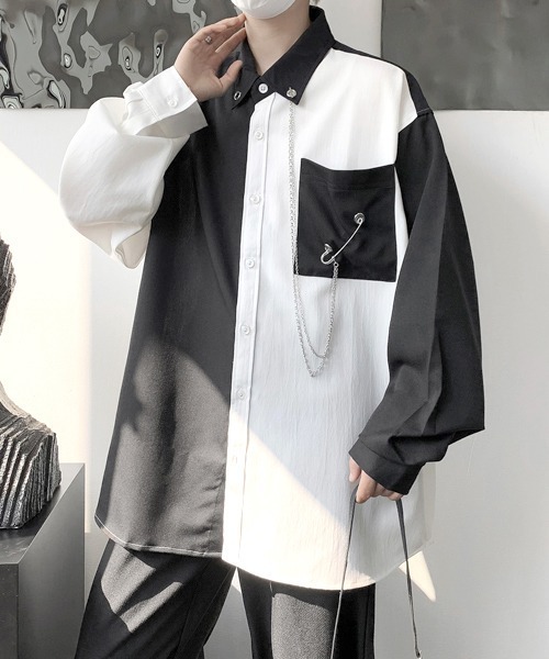 FVLMEN(フルメン)の「【FVLMEN】chain pin charm crazy big shirt/チェーン ピン チャーム クレイジー ビッグ シャツ(シャツ/ブラウス・メンズ・ホワイト×ブラック/ブラック/ホワイト・FREE)」の19枚目の写真