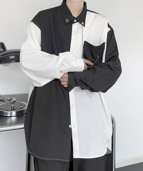 FVLMEN(フルメン)の「【FVLMEN】chain pin charm crazy big shirt/チェーン ピン チャーム クレイジー ビッグ シャツ(シャツ/ブラウス・メンズ・ホワイト×ブラック/ブラック/ホワイト・FREE)」の15枚目の写真