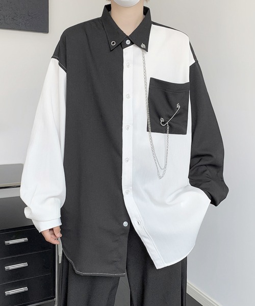 FVLMEN(フルメン)の「【FVLMEN】chain pin charm crazy big shirt/チェーン ピン チャーム クレイジー ビッグ シャツ(シャツ/ブラウス・メンズ・ホワイト×ブラック/ブラック/ホワイト・FREE)」の17枚目の写真
