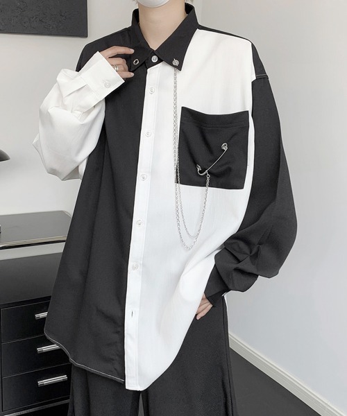 FVLMEN(フルメン)の「【FVLMEN】chain pin charm crazy big shirt/チェーン ピン チャーム クレイジー ビッグ シャツ(シャツ/ブラウス・メンズ・ホワイト×ブラック/ブラック/ホワイト・FREE)」の18枚目の写真