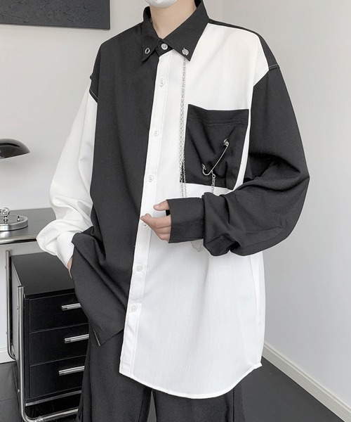 FVLMEN(フルメン)の「【FVLMEN】chain pin charm crazy big shirt/チェーン ピン チャーム クレイジー ビッグ シャツ(シャツ/ブラウス・メンズ・ホワイト×ブラック/ブラック/ホワイト・FREE)」の16枚目の写真