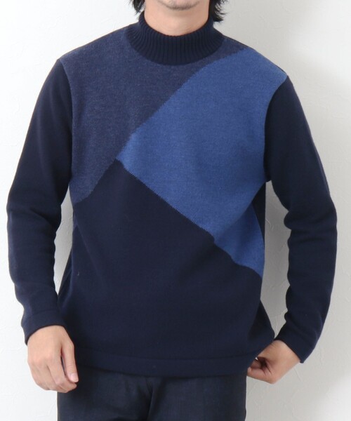 Stutostein Nolley's（シュテットシュタインノーリーズ）の「カシミヤ混 切替モックネックニット（ニット/セーター・メンズ・グレー系その他/ブルー系その他・L/M）」の2枚目の写真