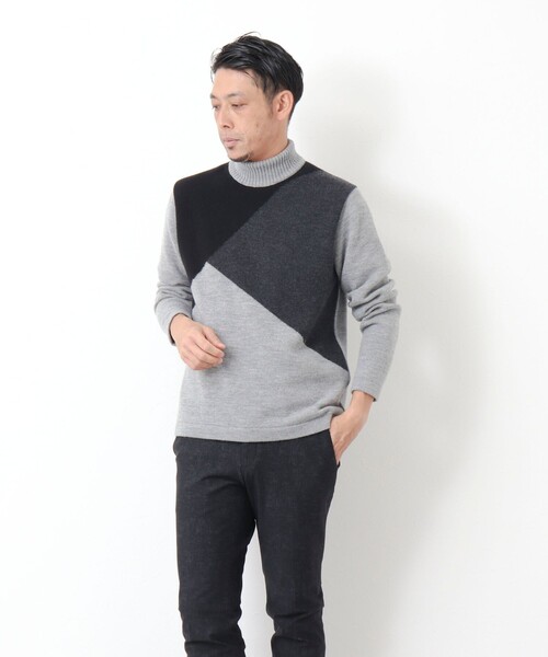 Stutostein Nolley's（シュテットシュタインノーリーズ）の「カシミヤ混 切替モックネックニット（ニット/セーター・メンズ・グレー系その他/ブルー系その他・L/M）」の3枚目の写真