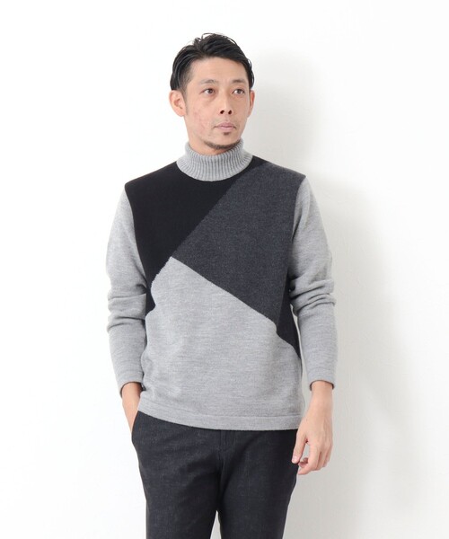 Stutostein Nolley's（シュテットシュタインノーリーズ）の「カシミヤ混 切替モックネックニット（ニット/セーター・メンズ・グレー系その他/ブルー系その他・L/M）」の5枚目の写真