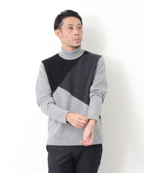 Stutostein Nolley's（シュテットシュタインノーリーズ）の「カシミヤ混 切替モックネックニット（ニット/セーター・メンズ・グレー系その他/ブルー系その他・L/M）」の6枚目の写真