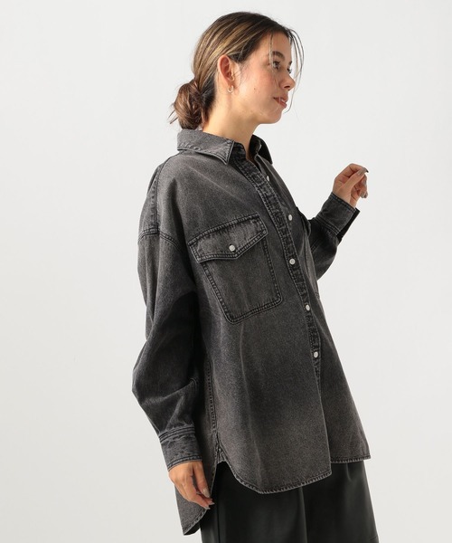 BAYFLOW（ベイフロー）の「デニムオーバーシャツ（シャツ/ブラウス・レディース・サックスブルー/ブラック・FREE）」の6枚目の写真