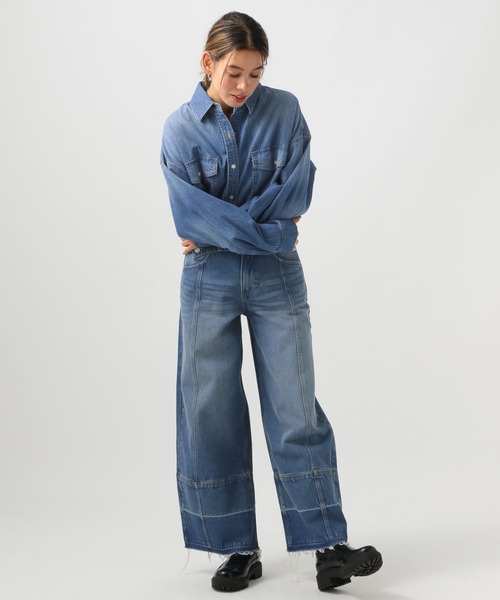BAYFLOW（ベイフロー）の「デニムオーバーシャツ（シャツ/ブラウス・レディース・サックスブルー/ブラック・FREE）」の11枚目の写真