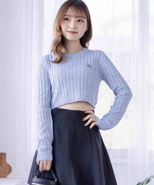 clear（クリア）の「ケーブル編みショート丈長袖ニットトップス≪2024SS新作≫（ニット/セーター・レディース・ミント/ベージュ/ピンク/アイボリー/グレー・F）」の3枚目の写真