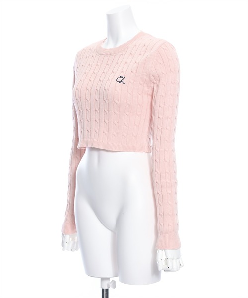 clear（クリア）の「ケーブル編みショート丈長袖ニットトップス≪2024SS新作≫（ニット/セーター・レディース・ミント/ベージュ/ピンク/アイボリー/グレー・F）」の6枚目の写真