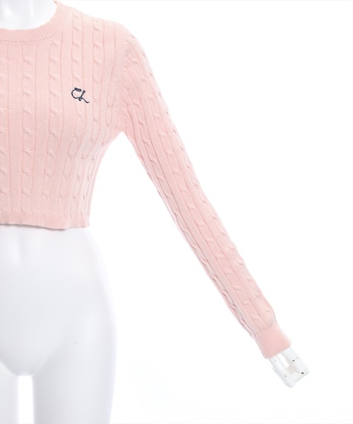 clear（クリア）の「ケーブル編みショート丈長袖ニットトップス≪2024SS新作≫（ニット/セーター・レディース・ミント/ベージュ/ピンク/アイボリー/グレー・F）」の10枚目の写真