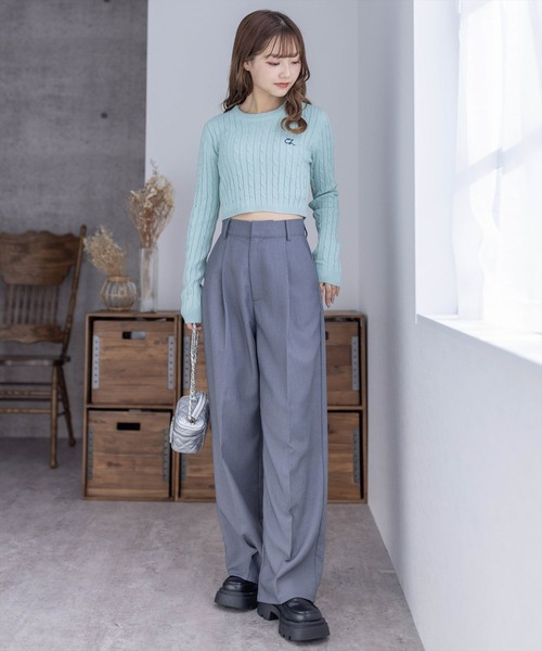 clear（クリア）の「ケーブル編みショート丈長袖ニットトップス≪2024SS新作≫（ニット/セーター・レディース・ミント/ベージュ/ピンク/アイボリー/グレー・F）」の15枚目の写真