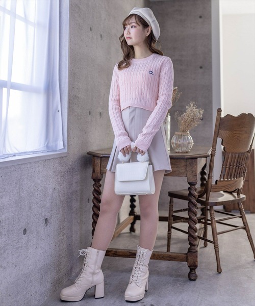 clear（クリア）の「ケーブル編みショート丈長袖ニットトップス≪2024SS新作≫（ニット/セーター・レディース・ミント/ベージュ/ピンク/アイボリー/グレー・F）」の16枚目の写真