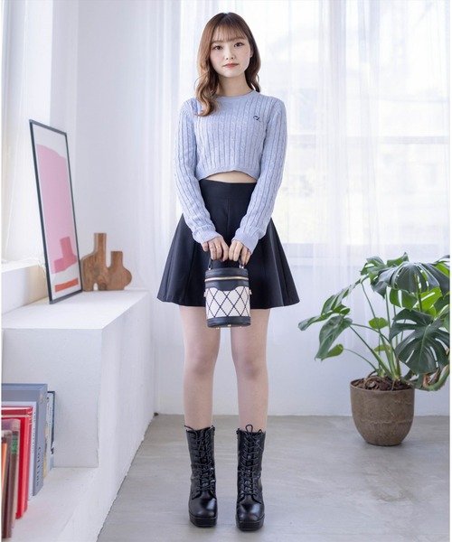 clear（クリア）の「ケーブル編みショート丈長袖ニットトップス≪2024SS新作≫（ニット/セーター・レディース・ミント/ベージュ/ピンク/アイボリー/グレー・F）」の21枚目の写真