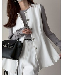 Re:EDIT（リエディ）の「[mau×Re:EDIT][mauコラボ][入卒式 セレモニー]ドットor無地カットツイルペプラムベスト（ベスト）」