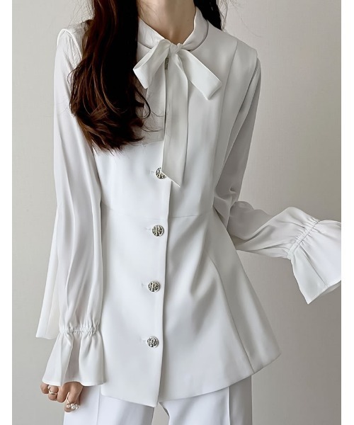 Re:EDIT（リエディ）の「[mau×Re:EDIT][mauコラボ][入卒式 セレモニー]ドットor無地カットツイルペプラムベスト（ベスト・レディース・ホワイト/ブラック/ベージュ系その他/ネイビー/ブラック系その他・MEDIUM/LARGE）」の17枚目の写真