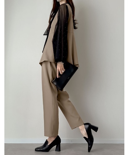 Re:EDIT（リエディ）の「[mau×Re:EDIT][mauコラボ][入卒式 セレモニー]ドットor無地カットツイルペプラムベスト（ベスト・レディース・ホワイト/ブラック/ベージュ系その他/ネイビー/ブラック系その他・MEDIUM/LARGE）」の13枚目の写真