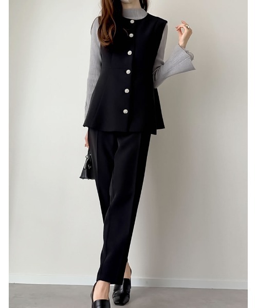 Re:EDIT（リエディ）の「[mau×Re:EDIT][mauコラボ][入卒式 セレモニー]ドットor無地カットツイルペプラムベスト（ベスト・レディース・ホワイト/ブラック/ベージュ系その他/ネイビー/ブラック系その他・MEDIUM/LARGE）」の14枚目の写真