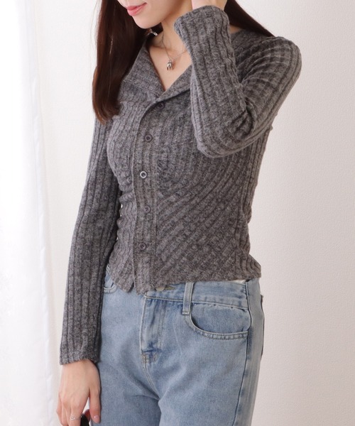 Lace Ladies(レースレディース)の「フロント ギャザー テレコ ニット コンパクト カーディガン(カーディガン/ボレロ・レディース・ダークグレー/グレー/ピンク・FREE)」の5枚目の写真